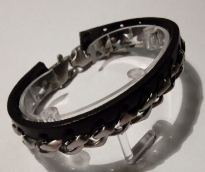 Pulsera de acero y piel de caballero - Imagen 3
