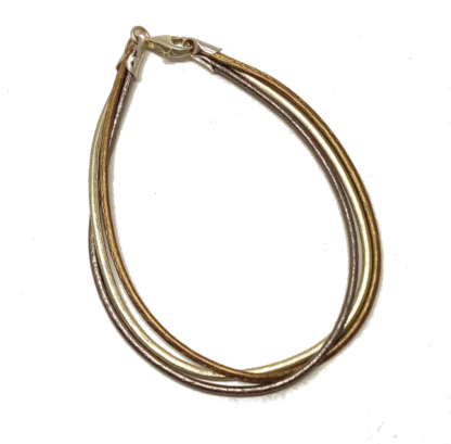 Pulsera de cuero y plata de ley tricolor